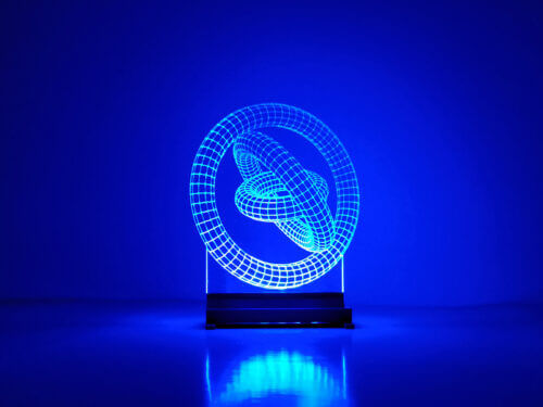 3 rings blue lampă cu plexiglas iluminat color.